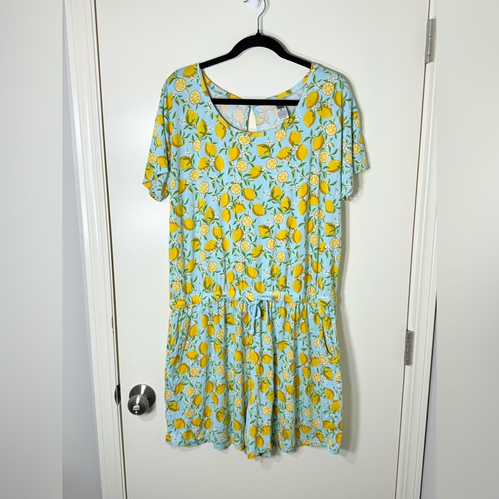 Light Blue Lemon Print Short Sleeve Romper